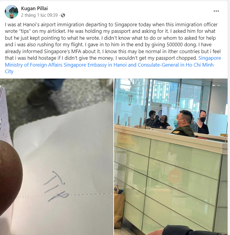 Tạm đình chỉ cán bộ ở Sân bay Nội Bài bị tố vòi tiền tip