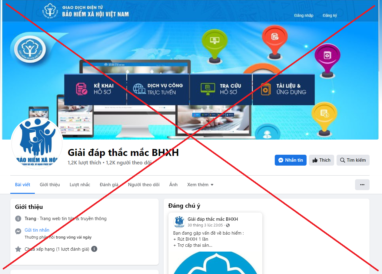 Cảnh báo về việc tiếp tục xuất hiện Fanpage giả mạo cơ quan BHXH Việt Nam để lừa đảo