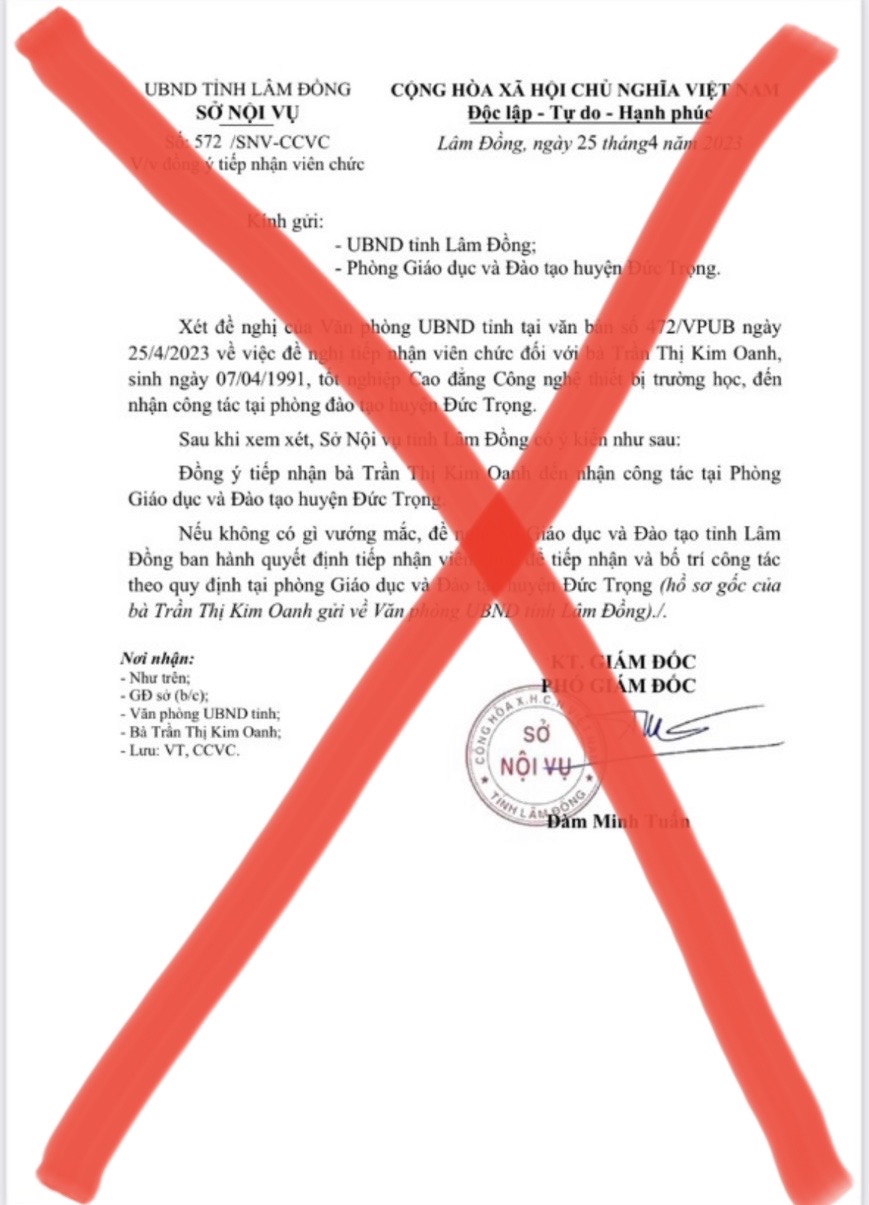 Vụ làm giả văn bản của Sở Nội vụ Đề nghị Công an tỉnh Lâm Đồng vào cuộc