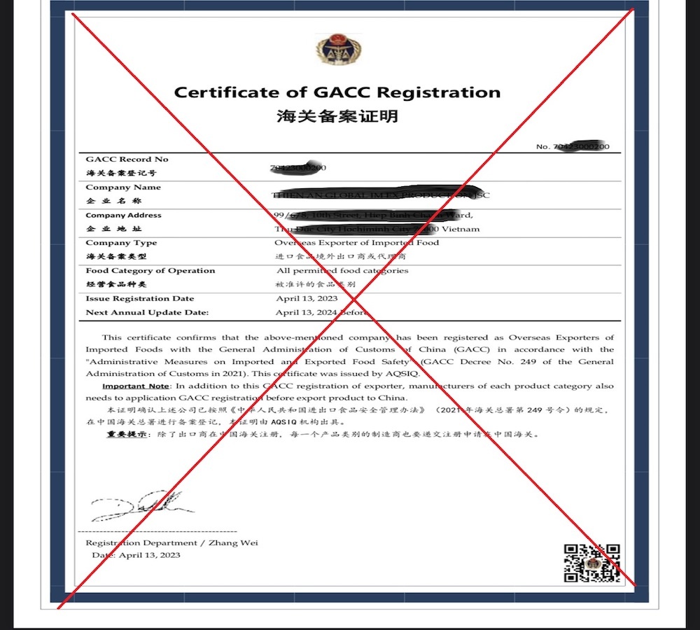 Cảnh báo giả mạo giấy chứng nhận xuất khẩu nông sản, thực phẩm sang Trung Quốc