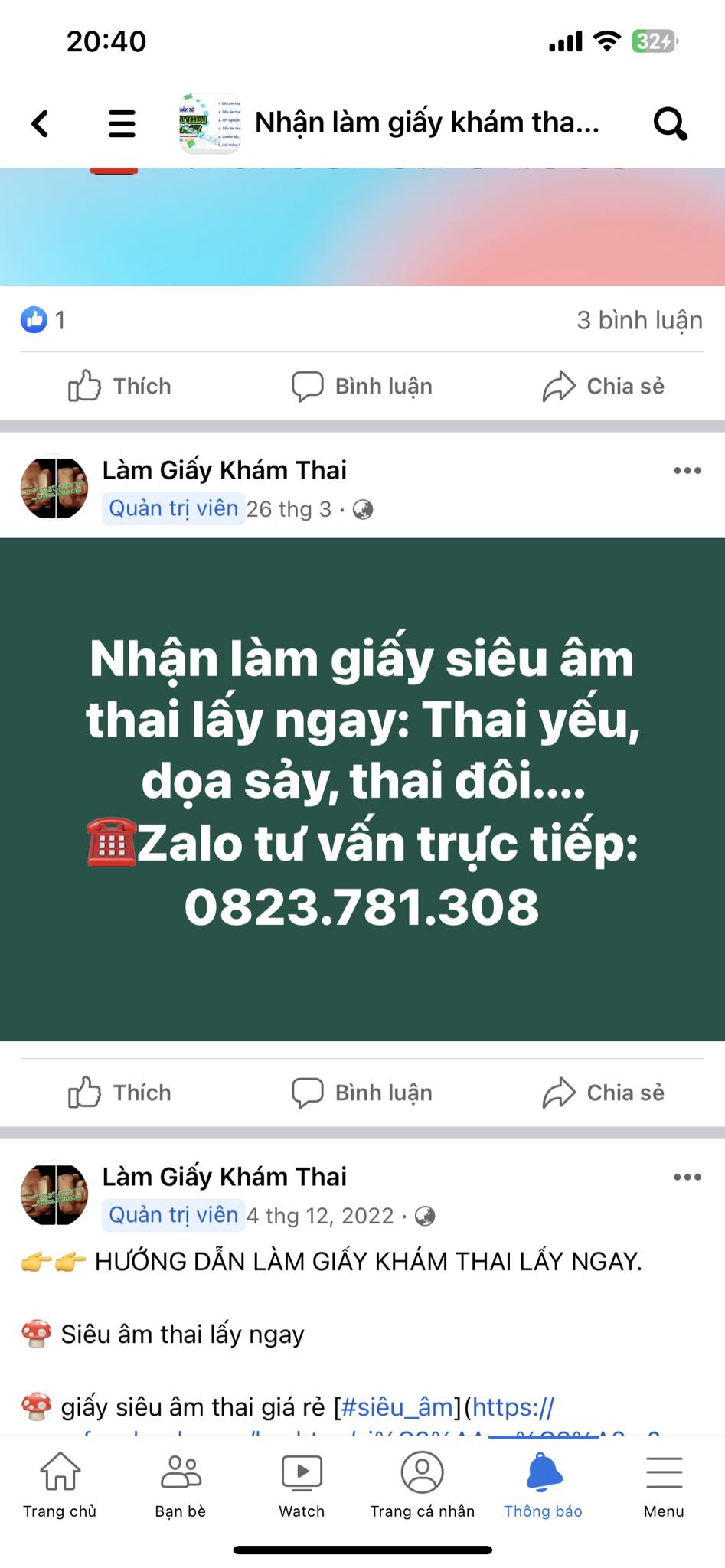 Quảng cáo giấy khám thai giả trên mạng xã hội