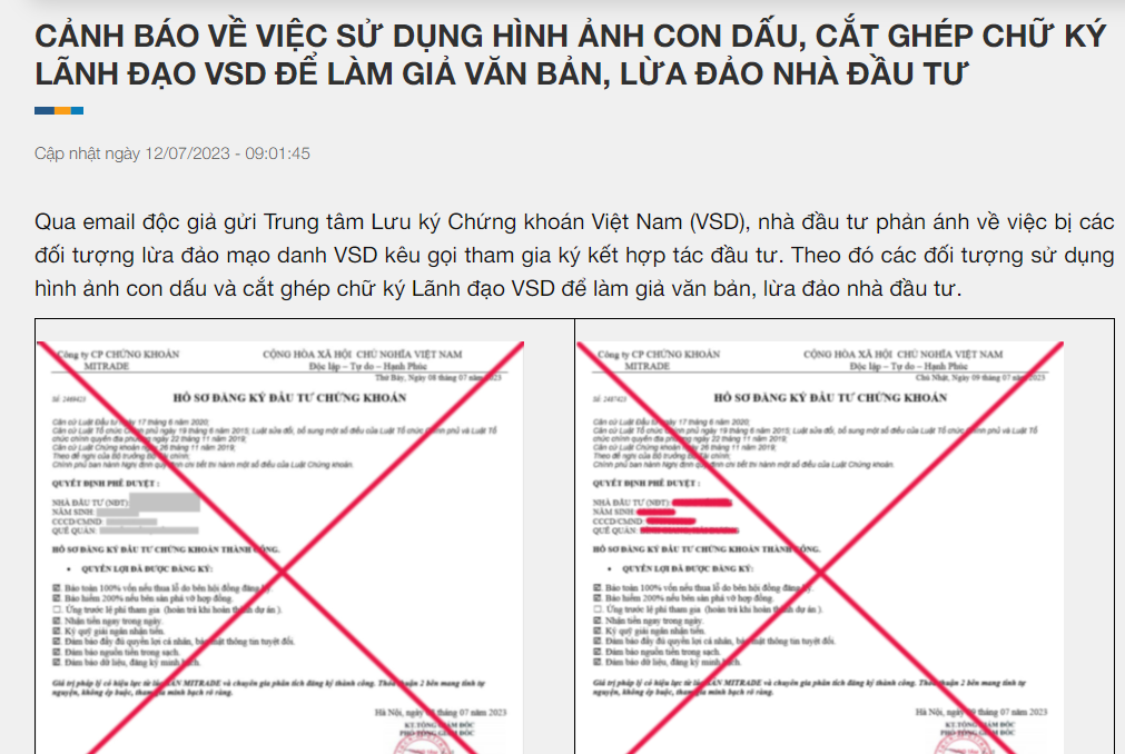 Đến lượt Trung tâm Lưu ký Chứng khoán Việt Nam (VSD) bị mạo danh để lừa đảo nhà đầu tư