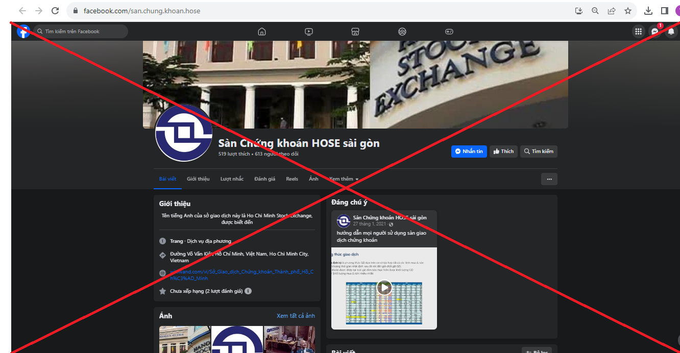 Cảnh báo tài khoản Facebook sử dụng trái phép logo, mạo danh HOSE