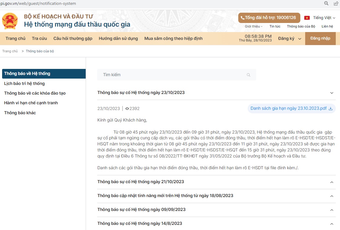 Hệ thống mạng đấu thầu Quốc gia liên tiếp gặp sự cố