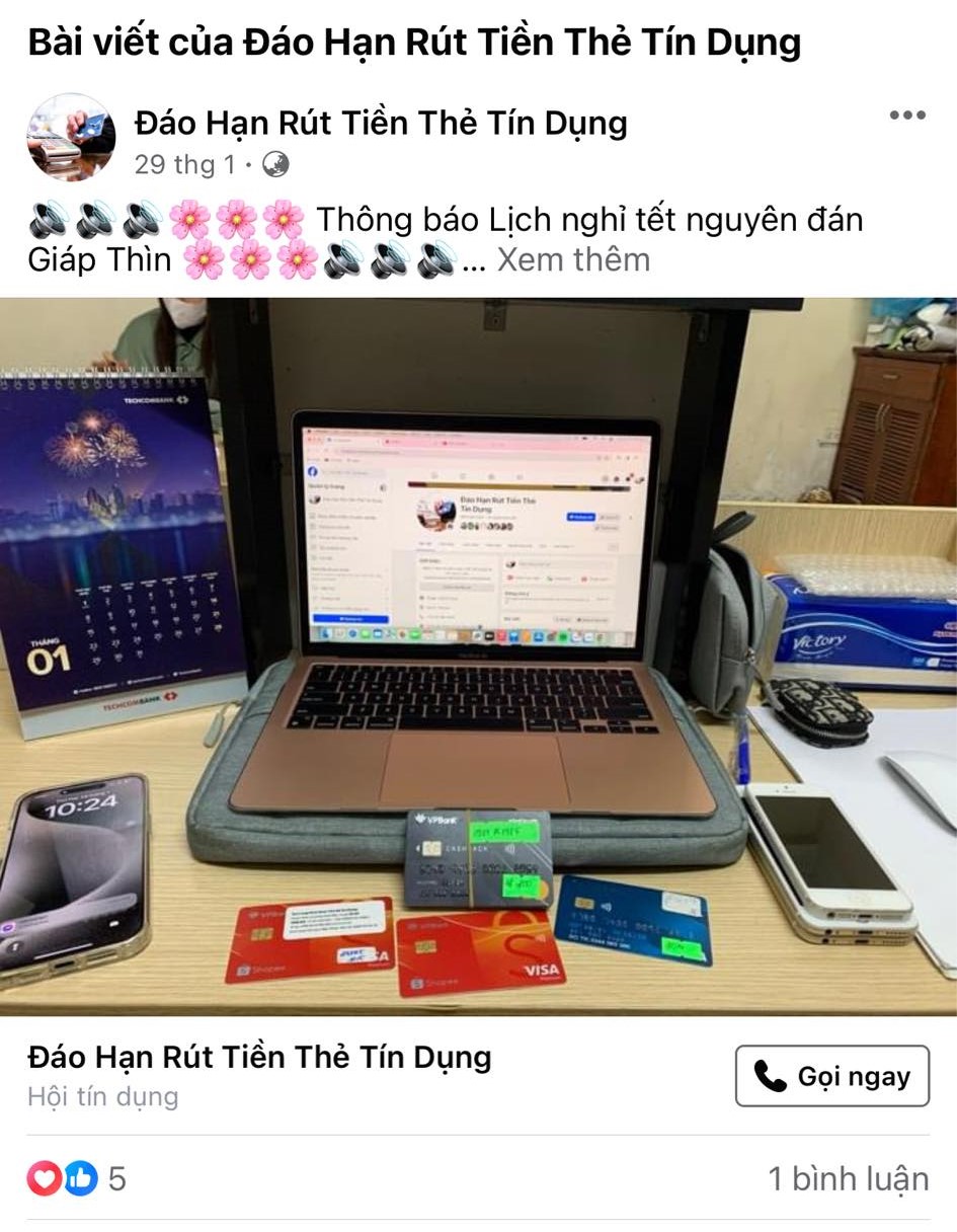 Cảnh giác với dịch vụ rút tiền – đáo hạn thẻ tín dụng trên Facebook