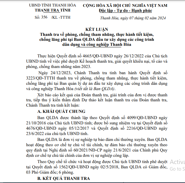 Nhiều khuyết điểm, vi phạm tại Ban QLDA đầu tư xây dựng các công trình dân dụng và công nghiệp Thanh Hóa