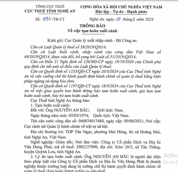 Hàng loạt giám đốc doanh nghiệp ở Nghệ An bị tạm hoãn xuất cảnh