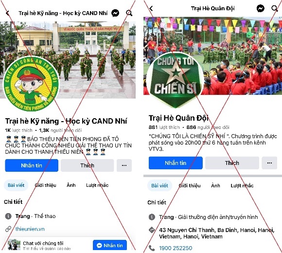 Nhiều tài khoản giới thiệu Trại hè Công an nhân dân, Quân đội nhân dân có dấu hiệu lừa đảo