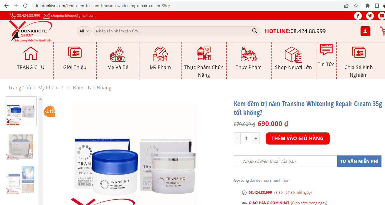 Donkihote Shop vi phạm quy định của pháp luật về quảng cáo mỹ phẩm