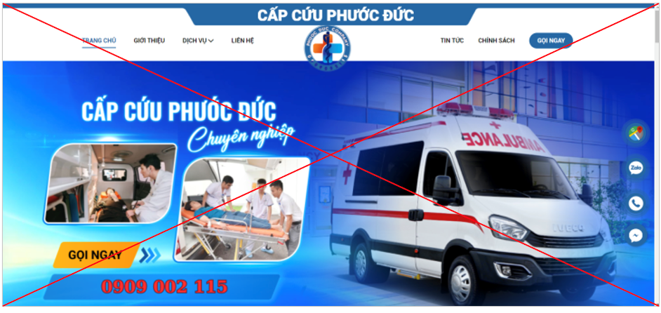 Phát hiện Công ty TNHH Cấp cứu Phước Đức cung cấp dịch vụ vận chuyển cấp cứu không phép
