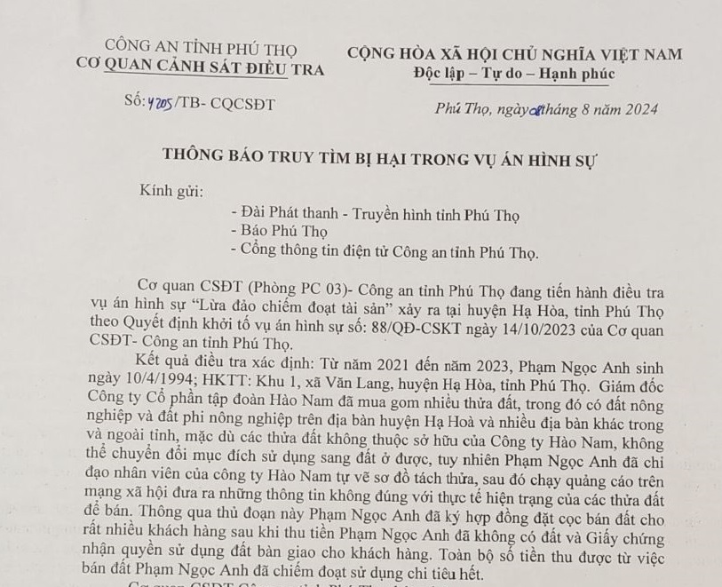 Phú Thọ Giám đốc một công ty tự vẽ sơ đồ tách thửa, lừa đảo bán đất