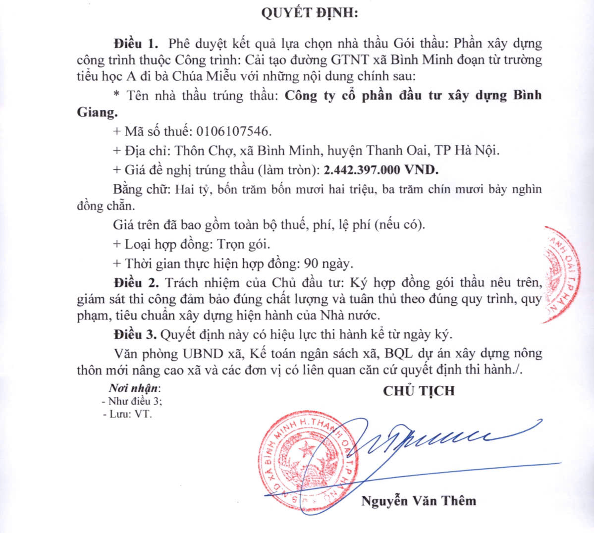 Thanh Oai (Hà Nội) CTCP Đầu Tư Xây Dựng Bình Giang và điệp khúc trúng thầu sát giá