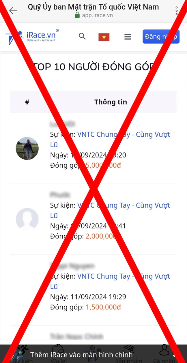 Cảnh báo tài khoản giả mạo MTTQ Việt Nam kêu gọi ủng hộ đồng bào bị thiệt hại do bão số 3