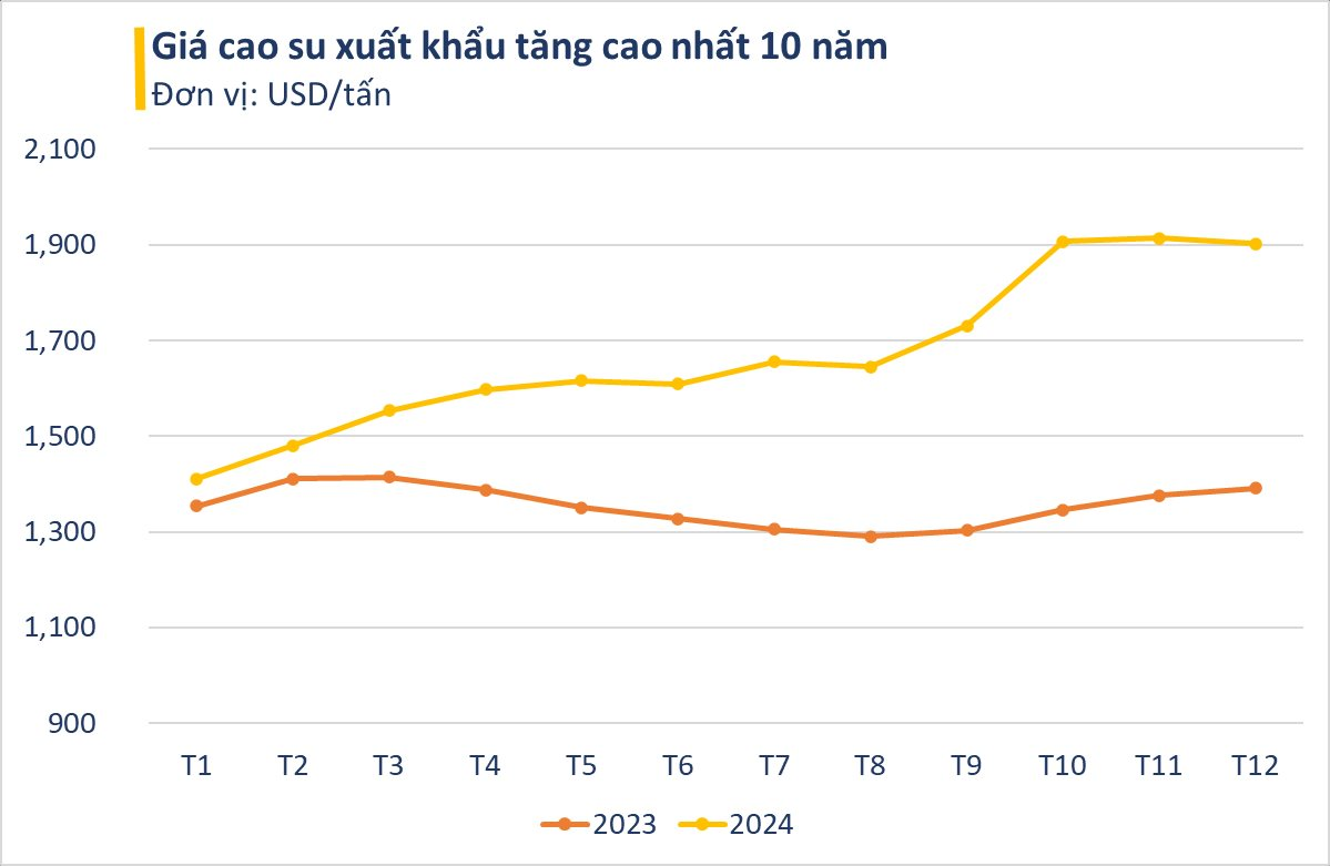 Năm 2024 xuất khẩu cao su của Việt Nam thu về hơn 34 tỷ USD