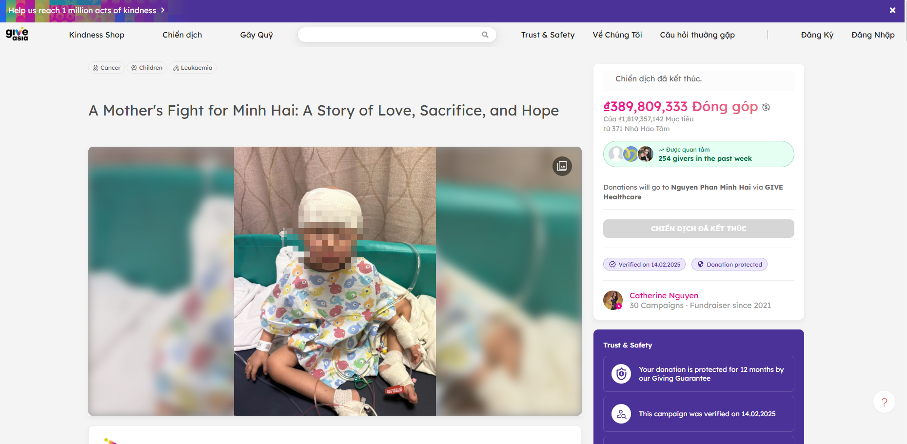 Bất ngờ lý do tổ chức quốc tế Give.Asia tuyên bố ngừng quyên góp tiền cho bé Bắp