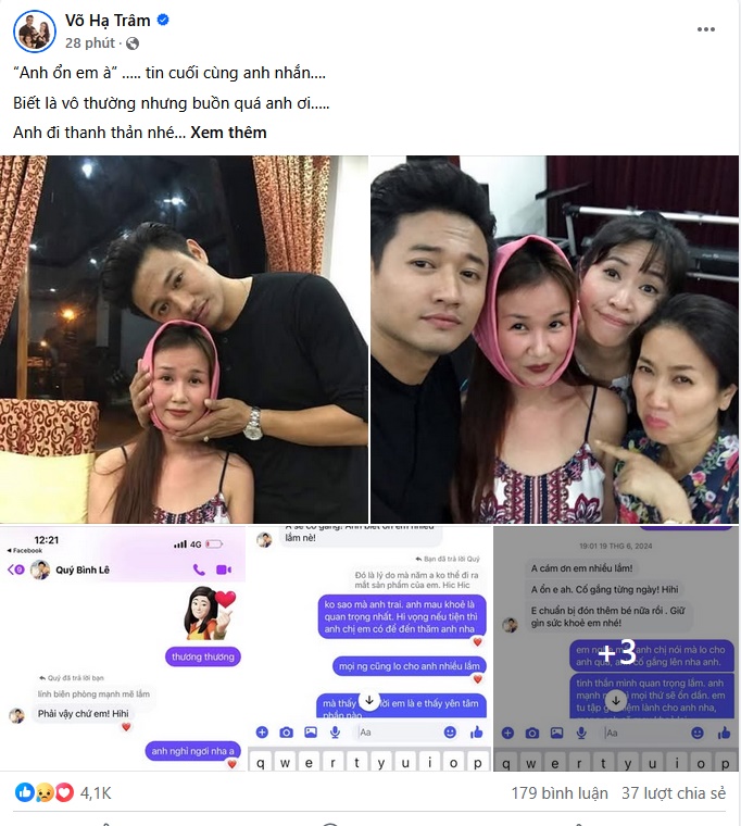 Xúc động tin nhắn Quý Bình nhắn nhủ Võ Hạ Trâm trước khi từ giã cõi đời