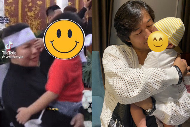 Con trai Quý Bình gạt nước mắt cho mẹ trong tang lễ cha