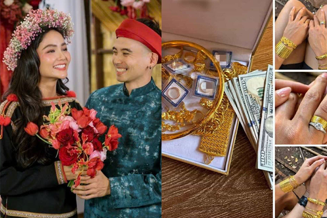 Sốc chồng HHen Niê khoe vàng trĩu tay, tiền mừng cưới toàn mệnh giá lớn
