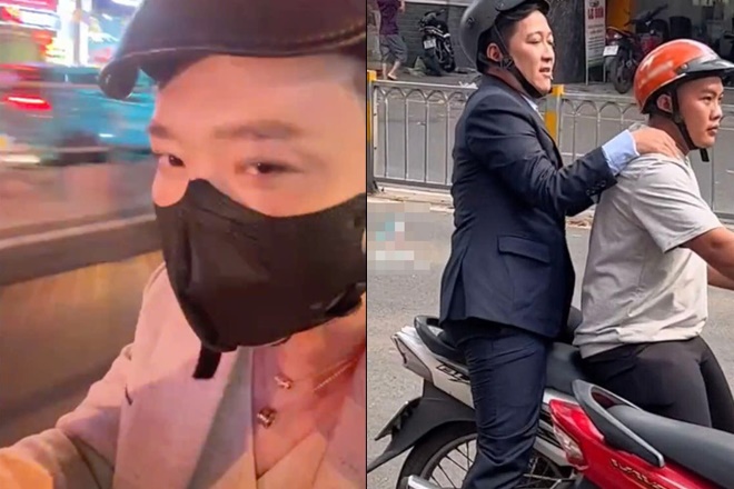 Ngã ngửa khoảnh khắc sao hạng A Trấn Thành, Trường Giang chạy show bằng xe ôm