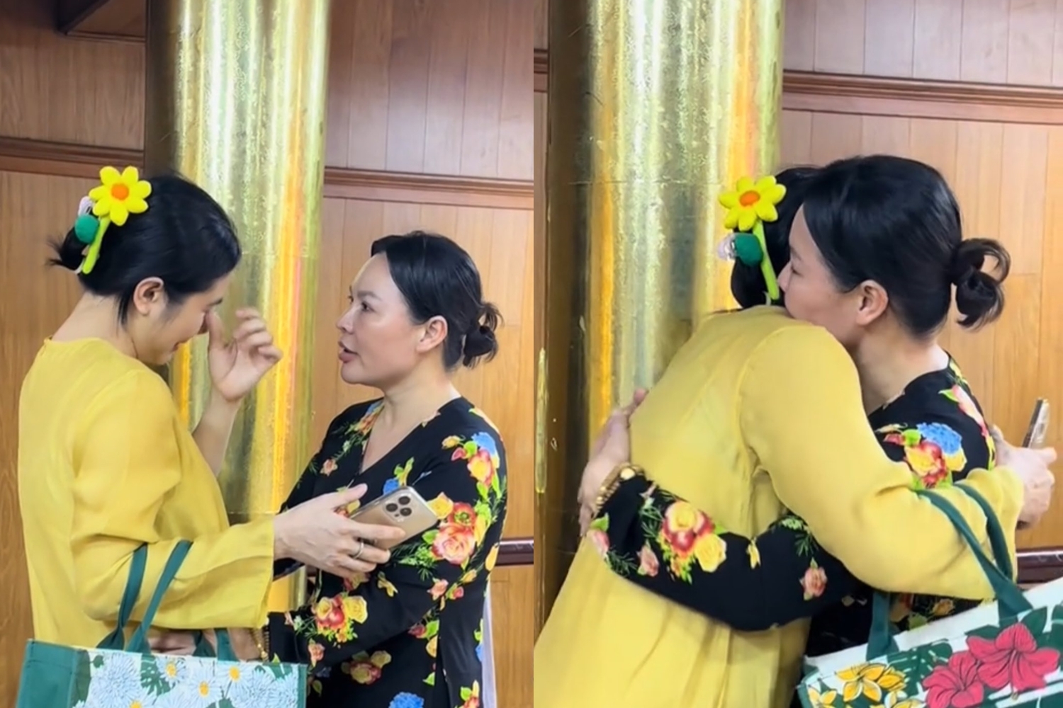 Xúc động hình ảnh Vân Trang bật khóc ôm vợ cố nghệ sĩ Quý Bình