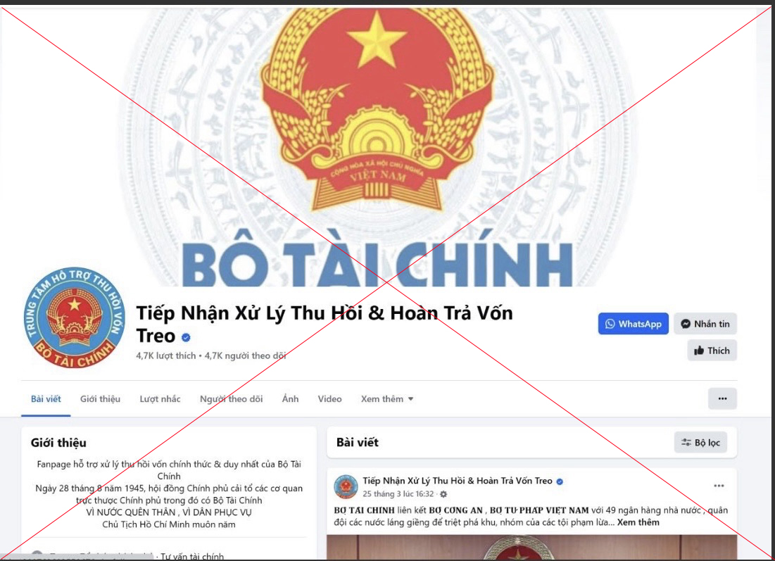 Cảnh báo giả mạo trang facebook của Bộ Tài chính