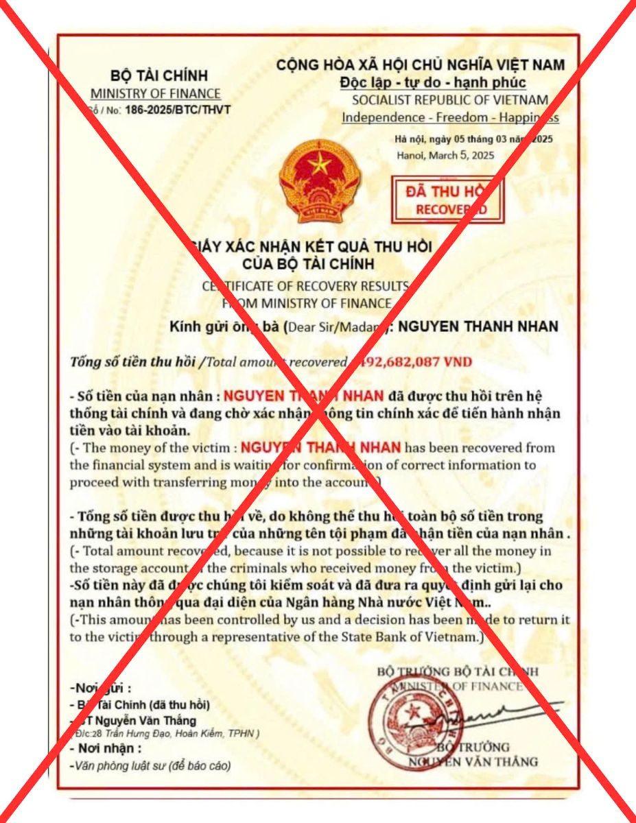 Cảnh báo tình trạng giả mạo danh nghĩa Bộ Tài chính để lừa đảo 