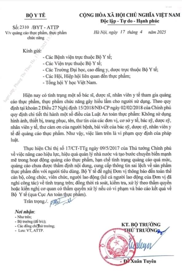 Bác sỹ, dược sỹ, nhân viên y tế không được quảng cáo thực phẩm