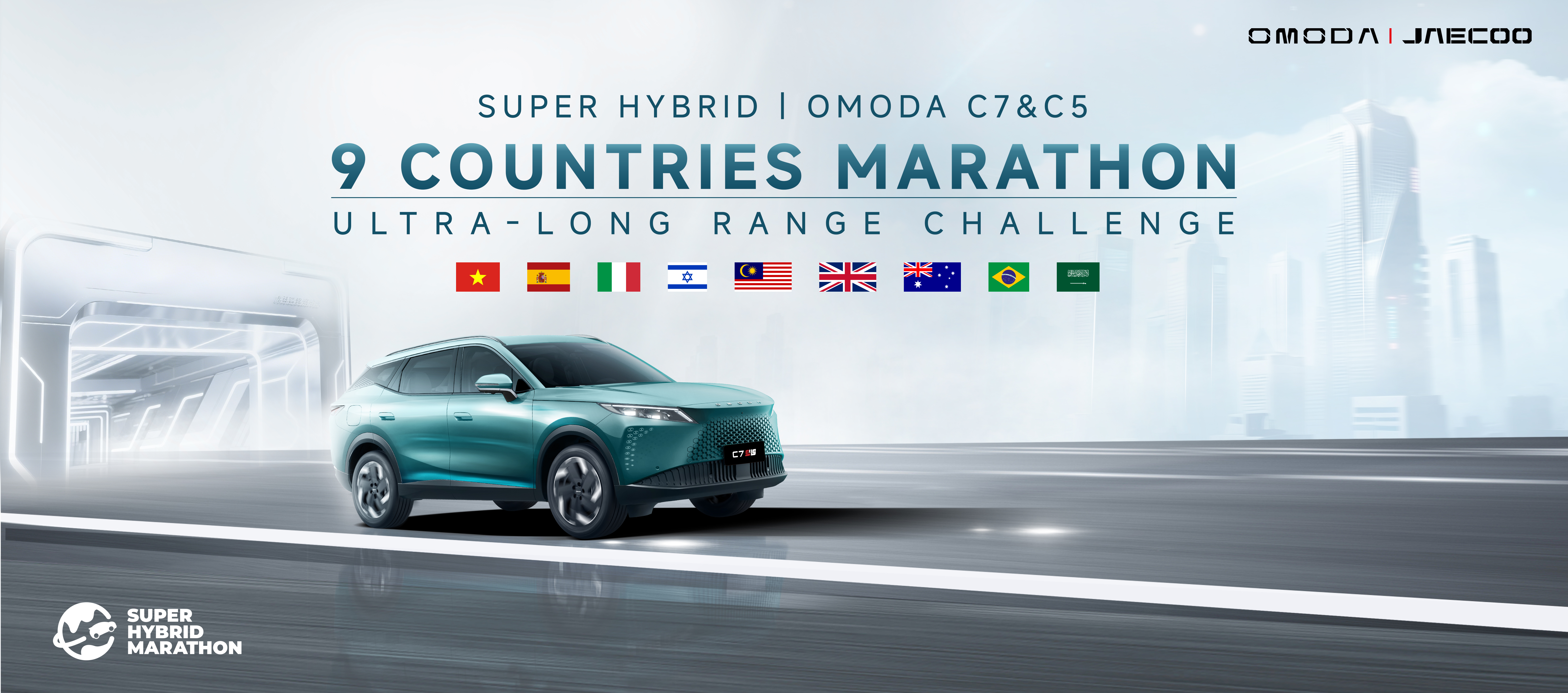 Mẫu xe Super Hybrid mới nhất của OMODA  JAECOO! C7 SHS chinh phục thử thách Marathon Super Hybrid 1.250KM tại khu vực châu thổ Trường Giang