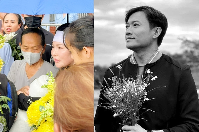 Mẹ bước không vững, vợ ôm tro cốt nghẹn ngào tại lễ thủy táng Quý Bình