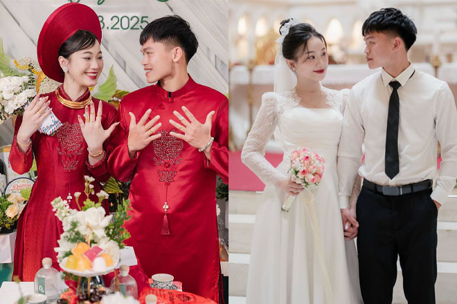 Vợ hot girl của Hồ Văn Cường gây sốt khi khoe vàng đeo trĩu cổ trong ngày cưới