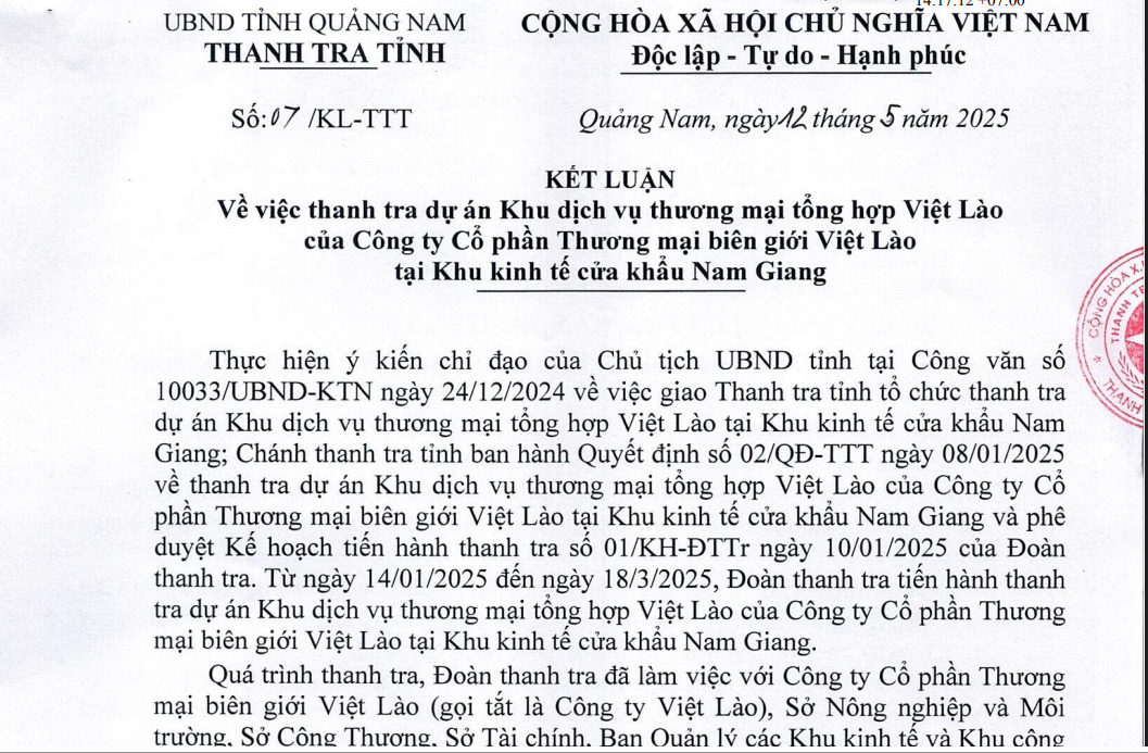 Thấy gì qua việc thanh tra tại dự án Khu dịch vụ thương mại tổng hợp Việt Lào