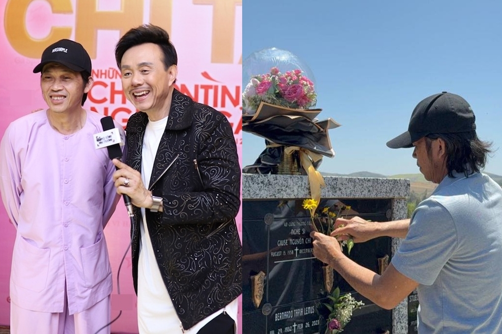 Xúc động hình ảnh Hoài Linh thăm mộ Chí Tài