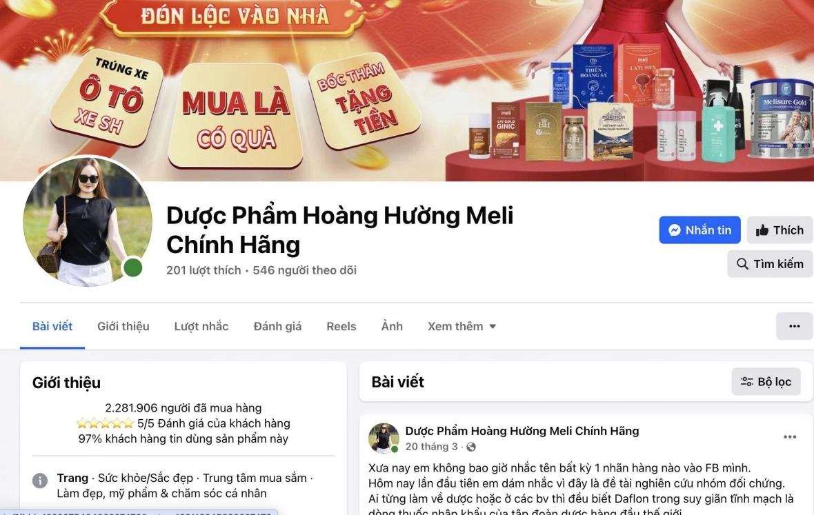 Đề nghị xử lý vi phạm quảng cáo đối với fanpage “Dược phẩm Hoàng Hường Meli chính hãng”