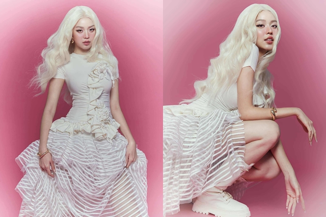  Nhận không ra Thanh Thủy khi nhuộm tóc trắng, trang điểm búp bê