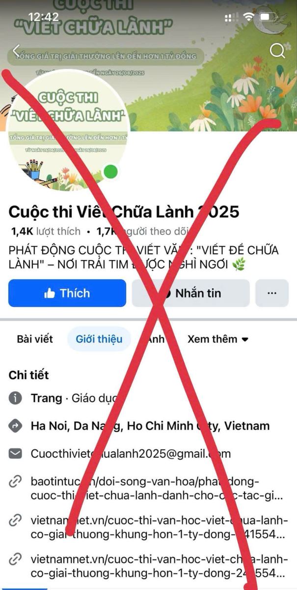 Cảnh báo fanpage giả mạo cuộc thi “Viết chữa lành để trục lợi
