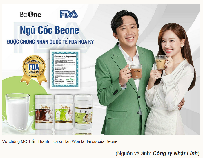 Ngũ cốc Beone vợ chồng MC Trấn Thành từng làm đại sứ thương hiệu có đạt chứng nhận FDA như quảng cáo