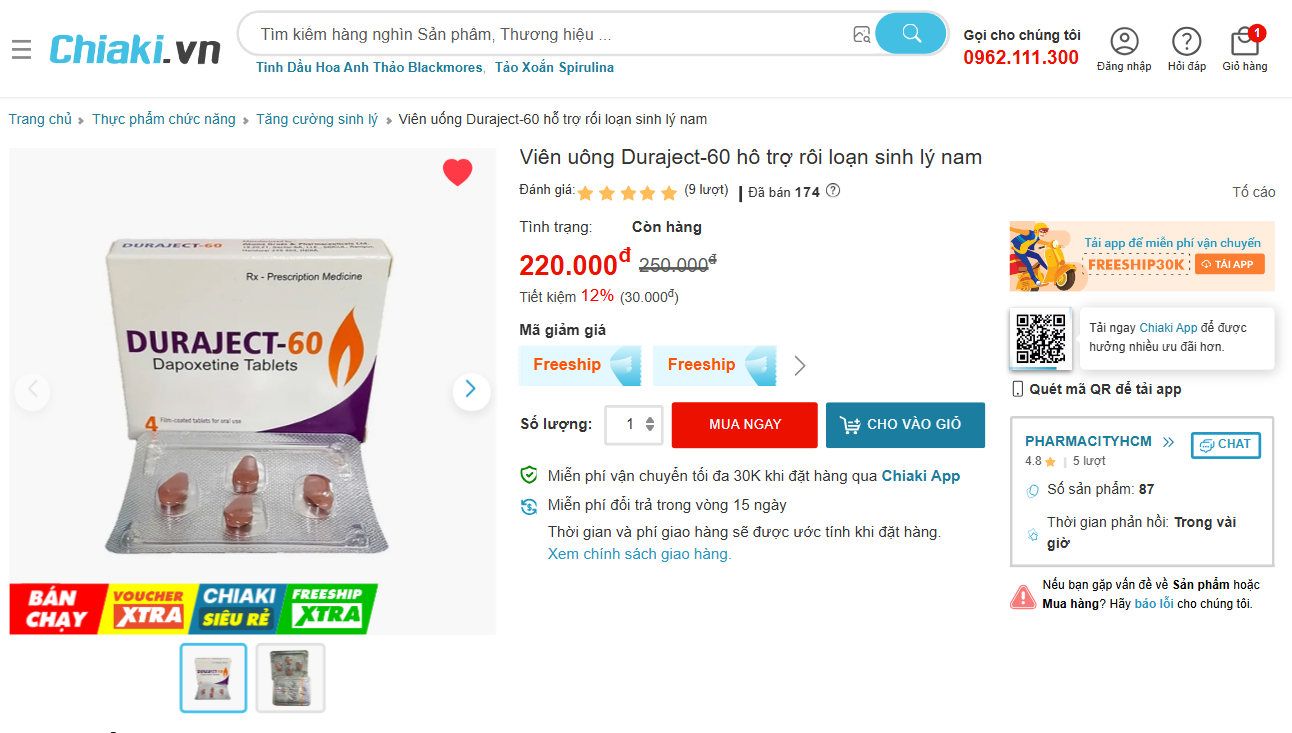 Chiaki.vn ngang nhiên rao bán thuốc kích dục và thuốc kê đơn Lỗ hổng quản lý dược phẩm trên thương mại điện tử