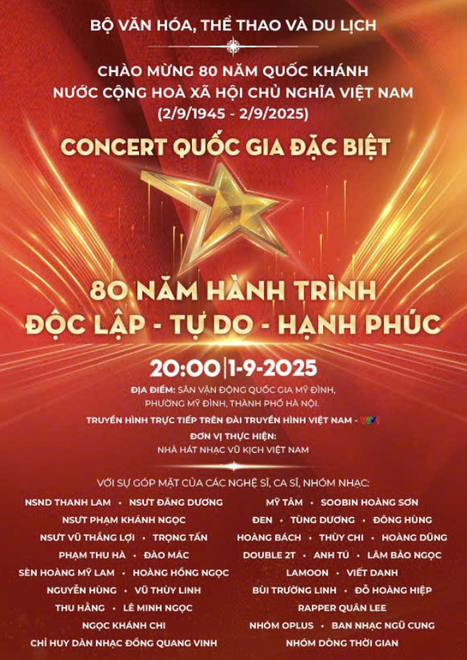 Phát vé miễn phí Concert quốc gia đặc biệt “80 năm hành trình Độc lập - Tự do - Hạnh phúc”
