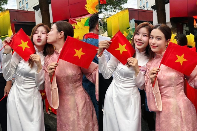 Trang Pháp, Hoàng Thùy Linh diện áo dài, cùng đọ sắc tham gia lễ kỉ niệm A80