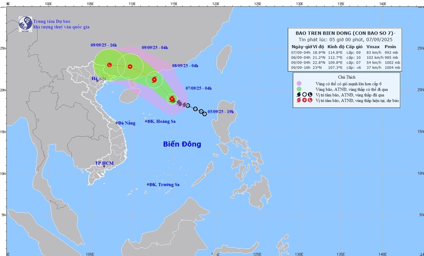 Bão số 7 giật cấp 11, di chuyển theo hướng Tây Tây Bắc