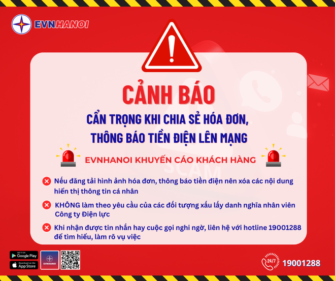 EVNHANOI khuyến cáo khi chia sẻ hóa đơn, thông báo tiền điện lên mạng