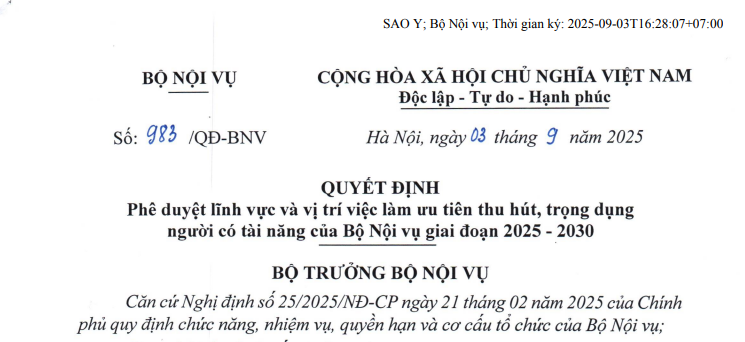 Thu hút nhân tài vào bộ máy Bộ Nội vụ chọn 6 vị trí ưu tiên