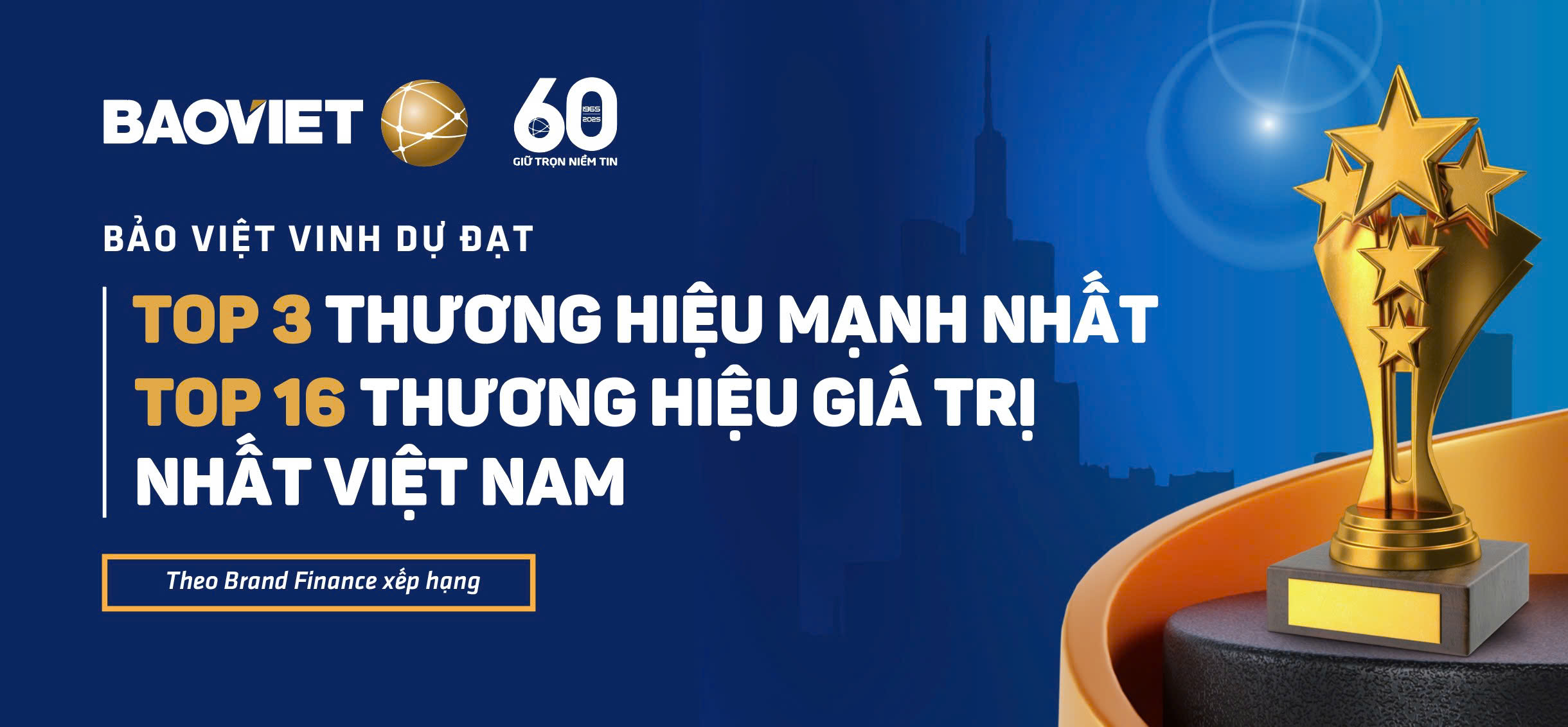 Bảo Việt đạt Top 3 Thương hiệu mạnh nhất và Top 16 Thương hiệu giá trị nhất Việt Nam (do Brand Finance công bố)