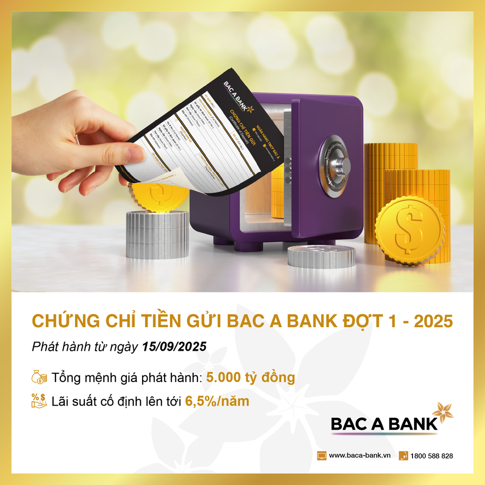 BAC A BANK phát hành chứng chỉ tiền gửi với lãi suất lên tới 6,5%năm