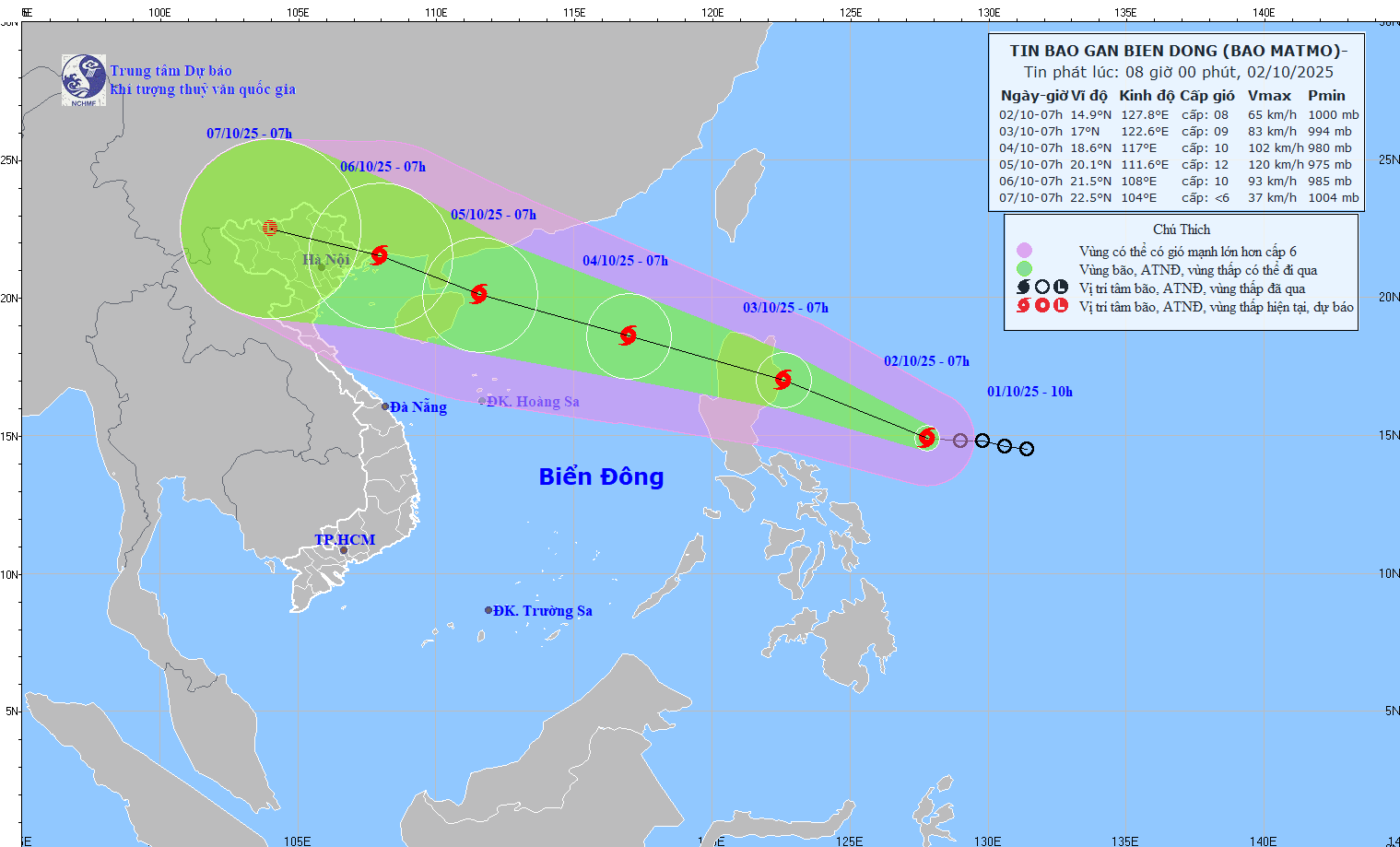 Áp thấp nhiệt đới đã mạnh lên thành bão Matmo, chuẩn bị tiến vào Biển Đông