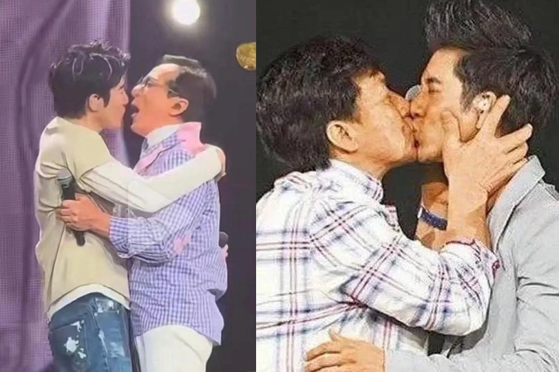 Thành Long gây shock khi hôn môi nam ca sĩ kém 22 tuổi