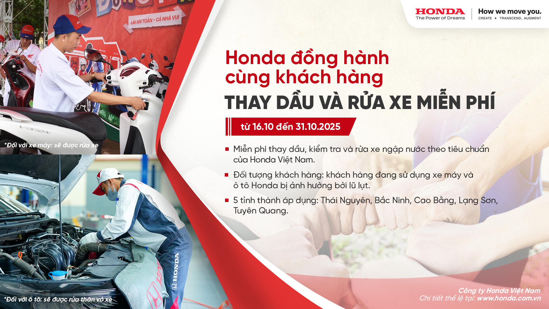 Honda Việt Nam hỗ trợ kiểm tra và thay dầu miễn phí xe hư hại do mưa lũ gây ra