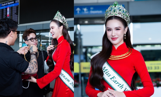 Á hậu Việt được tặng vàng tại sân bay trước khi lên đường thi Miss Earth 2025