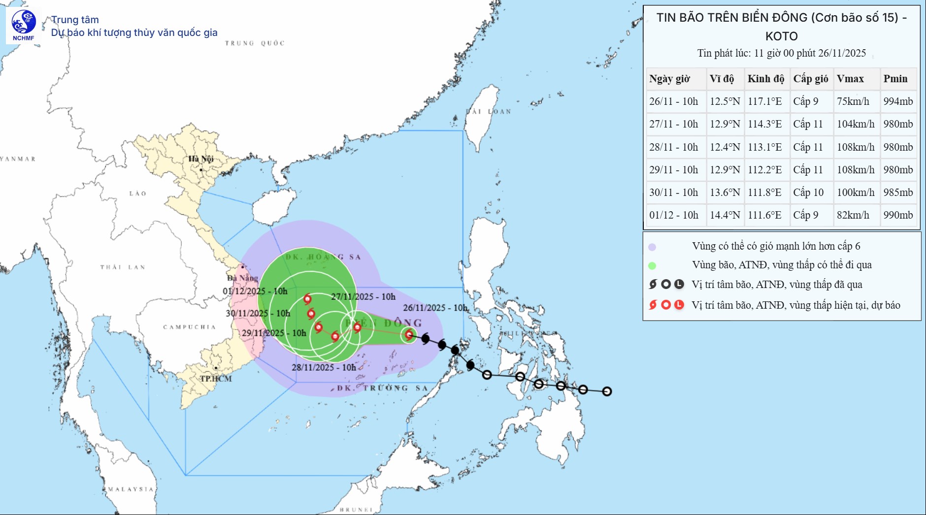 Bão số 15 tăng cấp trên Biển Đông, hướng vào Nam Trung Bộ