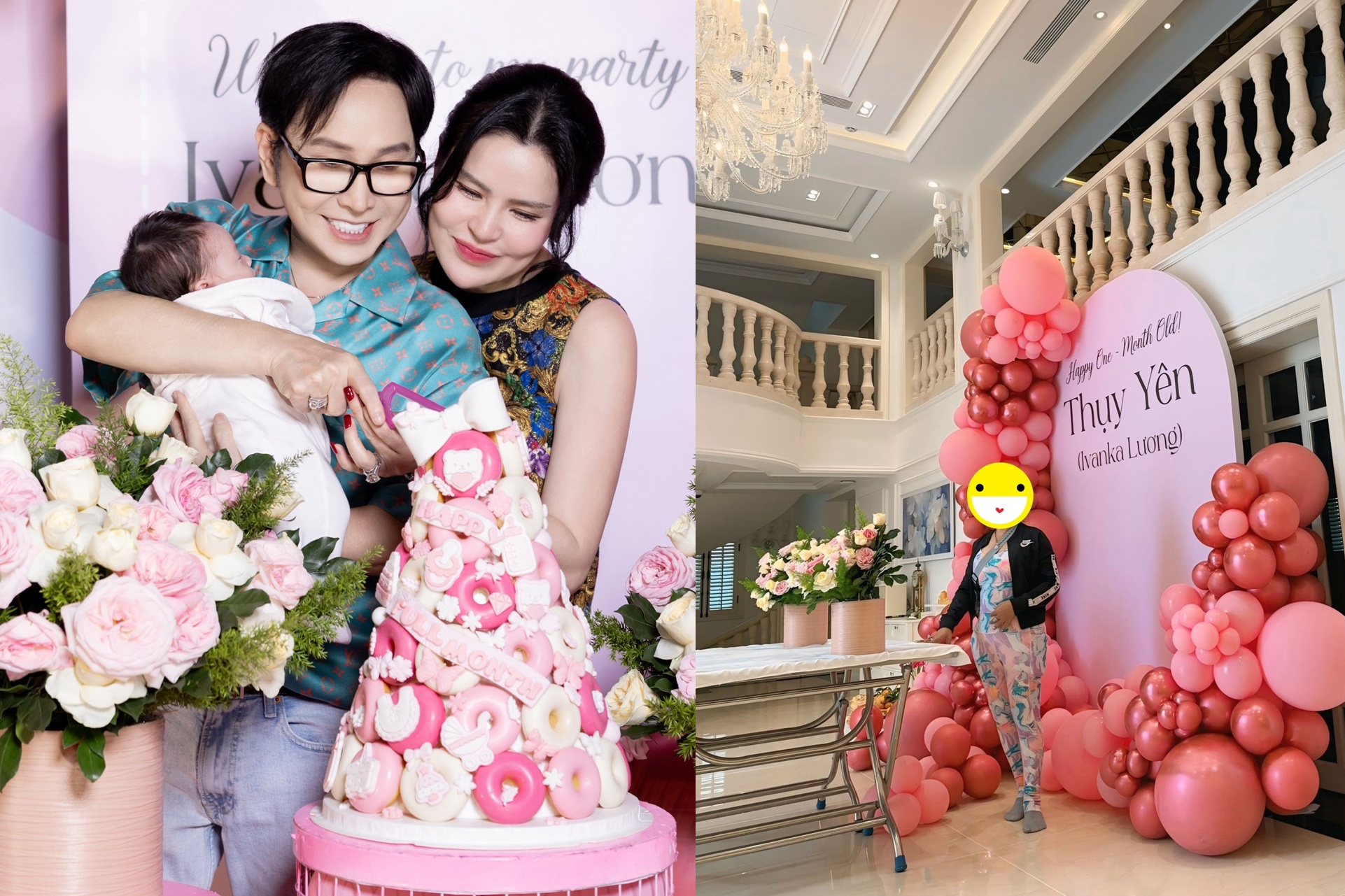 Vợ chồng Hoa hậu Phương Lê mừng đầy tháng con gái